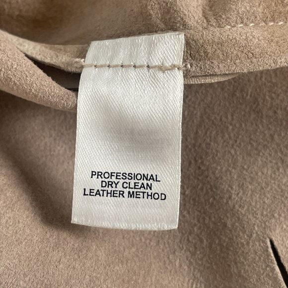 AK ANNE KLEIN Tan Cutaway Leather Jacket Blazer Button Stand Up Collar Sz M - Picture 10 of 10